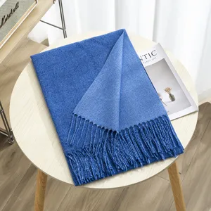 Autumn winter double sided solid color imitation cashmere scarf with tassels, warm and soft.