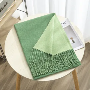 Cozy double-sided imitation cashmere scarf with tassels, soft solid color design for winter.