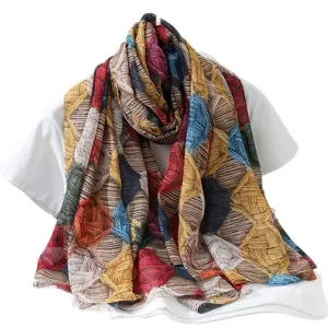 Colorful imitation silk scarf large fashion geometric pattern stylish travel shawl for women