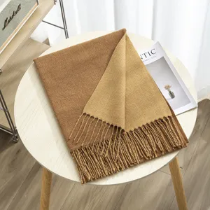 Autumn winter women double sided imitation cashmere scarf thickened tassel warm shawl solid color