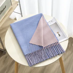 Cozy double-sided cashmere-feel winter scarf with fringe warm fashion accessory for women