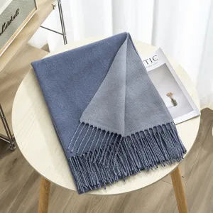 Fall winter double sided solid color imitation cashmere scarf women warm tassel shawl