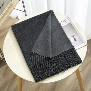 Autumn winter women double sided solid color imitation cashmere scarf with warm tassels shawl