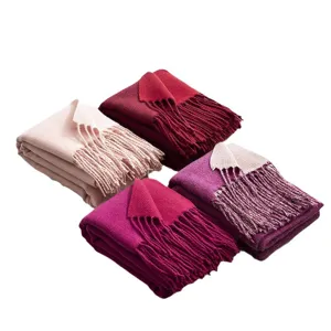 Autumn winter double sided imitation cashmere scarf thickened tassels women warm cozy shawl.