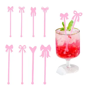 Acrylic Drink Cocktail Stirrers Bow Heart Shaped Coffee Party Wedding Decorative Beverage Stirring Rods Barware