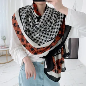 Femme Automne Hiver Echarpe Carreaux Coton Lin Chaud Chale Retro Mode Tour de Cou