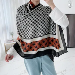 Écharpe châle élégante en coton et lin à motifs géométriques pour femme automne hiver chaud