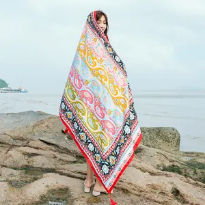 Boho ethnic style paisley print beach towel long scarf lightweight versatile shawl