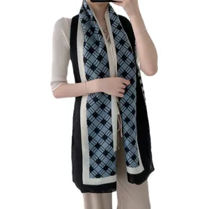 Femme classique écharpe à carreaux long coton lin châle élégant automne hiver chaud doux