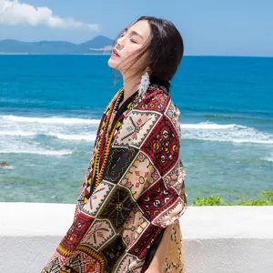 Women's Ethnic Style Geometric Printed Scarf Lightweight Breathable Sun Protection Beach Shawl Vacation Fashion Wrap