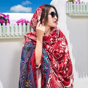 Women ethnic print sun protection beach scarf summer lightweight breathable shawl holiday wrap