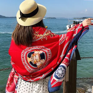 Summer baroque print beach scarf shawl, retro style sun protection large hijab for women.
