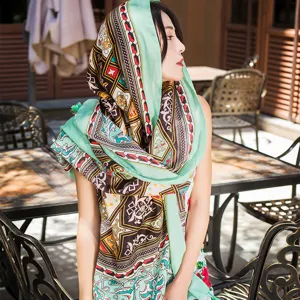 Ethnic style sunscreen shawl scarf for women summer beach travel outdoor fashion accessory.