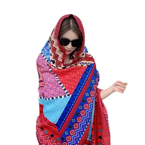 Ethnic style women sun protection scarf shawl for travel outdoor photography summer beach.