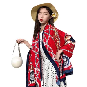 Summer ethnic style oversized shawl and sun protection scarf with vintage chain print.