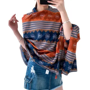 Women summer ethnic print beach shawl lightweight sun protection scarf stylish wrap cover up