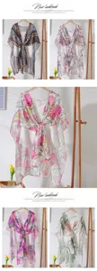 Femme polyvalente écharpe chiffon été imprimé floral cape légère protection solaire