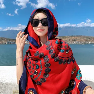 Bohemian Ethnic Printed Long Scarf Women Summer Travel Sun Protection Lightweight Polyester Shawl Fashion Wrap