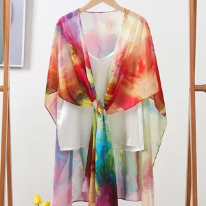 Écharpe châle en mousseline dégradée pour femme, léger foulard d'été polyvalent anti-UV.