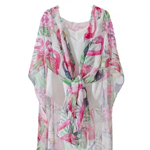 Écharpe de plage en mousseline avec motif flamant rose, châle d'été léger pour femmes.