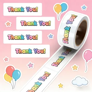 Adesivi in Rotolo di Ringraziamento Autoadesivi Simpatici Lettere Inglesi Cartone Animato Adesivi Decorativi Per Sigillatura Regalo