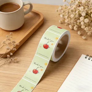 Thank you sticker roll with cute cherry design, perfect for baking packaging, gifts and sealing.