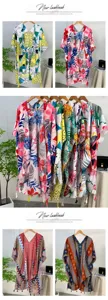 Women boho printed beach cover up v neck tassel kimono cardigan summer resort vacation shawl