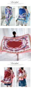 Detailed view of the ethnic style silk scarf with vibrant prints and delicate tassel edges.