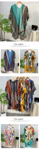 Women bohemian ethnic print kimono beach cover up sun protection stylish shawl cardigan top