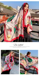 Bohemian vintage carriage print silk scarf women summer thin shawl wrap fashion elegant sunscreen