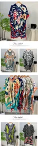 Women ethnic floral print beach sun protection shawl vacation cover up cardigan kimono tops
