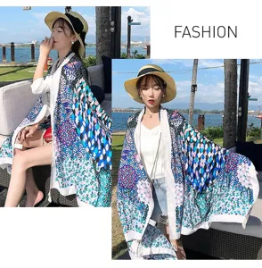 Women ethnic retro sun protection shawl resort vacation printed cotton linen scarf detail