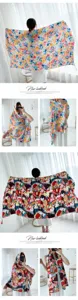 Silk scarf women summer floral print beach shawl sun protection elegant vintage wrap