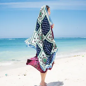 Bohemian beach scarf shawl for women, stylish floral patterned sun protection travel wrap.
