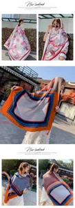 Detailed view of women fashion silk scarf showing elegant printed patterns and soft fabric style.