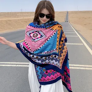 Böhmisch Ethno Geometrischer Druck Schal Damen Leichter Polyester Shawl Strand Sonnenschutz Reise