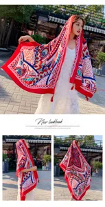 Bohemian ethnic style shawl cape for women, summer thin scarf for sun protection and travel.