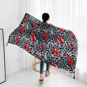 Leopard print red high heels pattern scarf tassel shawl fashion women accessory photo prop