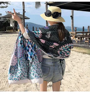 Women colorful bohemian beach scarf stylish print shawl summer wrap vacation