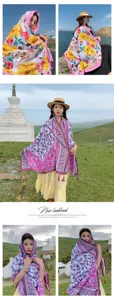 Élégant foulard imprimé floral style ethnique protection solaire femme léger châle de voyage plage.