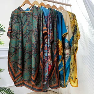 Women silk scarf shawl cape, elegant floral paisley beach cover-up summer sunscreen kimono