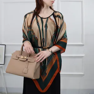 Women simulation silk poncho top chain print casual summer stylish loose shawl garment detail view