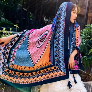 Bohemian Ethnic Style Scarf Women Summer Thin Shawl Cloak Polyester Fiber Printed Sunscreen Silk Scarf Beach Travel