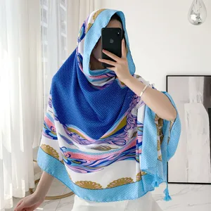 Women's Ethnic Style Imitation Silk Scarf Large Shawl Seaside Beach Sunscreen Scarf Fashion Accessories
