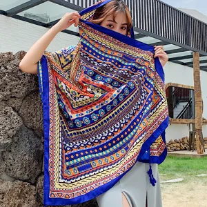 Bohemian ethnic style print shawl scarf for women, lightweight summer beach wrap.