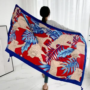 Retro ethnic style tiger print shawl versatile travel sun protection scarf for women.