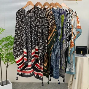 Bohemian ethnic print women kimono cardigan beach sun protection shawl elegant cover up