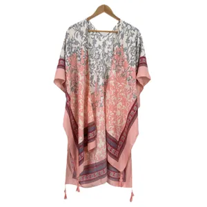 Women bohemian floral print kimono cardigan summer beach cover up elegant casual shawl top