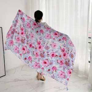 Floral print women shawl scarf vintage ethnic style sun protection beach wrap cover up