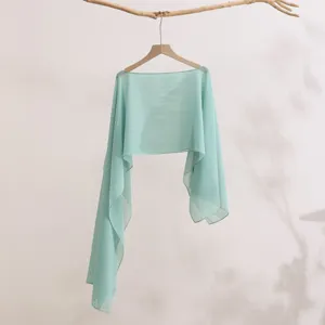 Detail shot of mint green chiffon sun protection shawl shrug summer lightweight long sleeve cover-up top